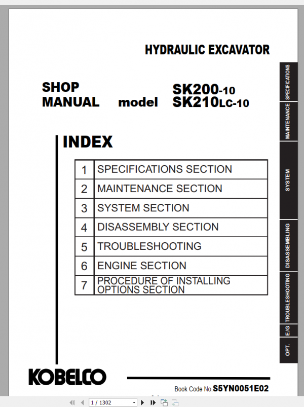 Kobelco Hydraulic Excavator SK200 10 SK210 10 Shop Manual S5YN0051E02 1