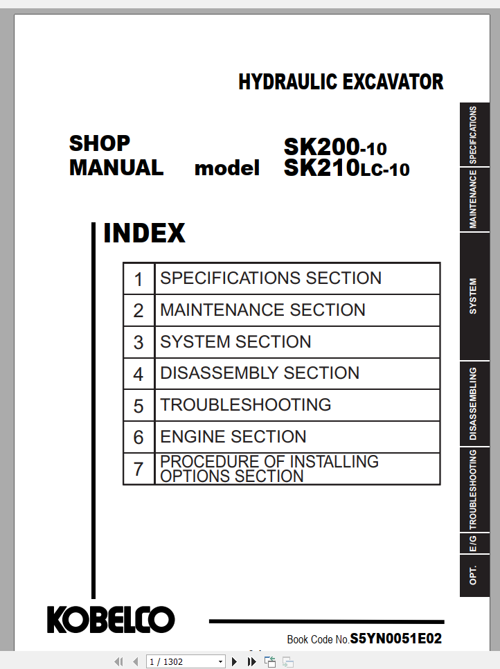 Kobelco Hydraulic Excavator SK200 10 SK210 10 Shop Manual S5YN0051E02 1