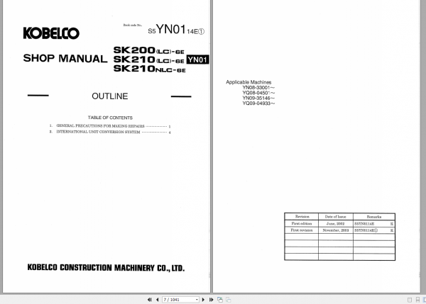 Kobelco Hydraulic Excavator SK200LC 6E SK210LC 6E SK210NLC 6E Shop Manual S5YN0014E 3