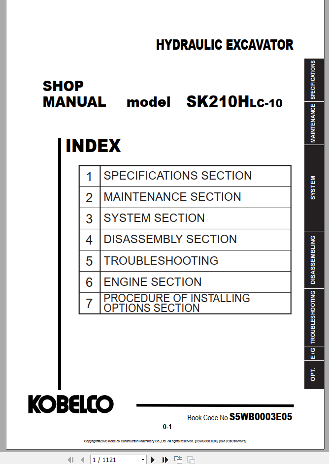 Kobelco Hydraulic Excavator SK210HLC 10 Hybrid Shop Manual S5WB0003E05 1