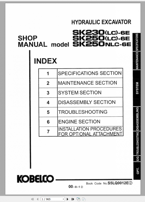 Kobelco Hydraulic Excavator SK210LC 10 NA Shop Manual S5LQ0012E 1