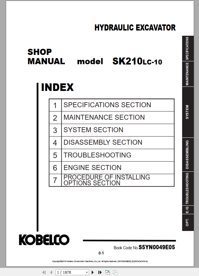 Kobelco Hydraulic Excavator SK210LC 10 NA Shop Manual S5YN0049E05 1