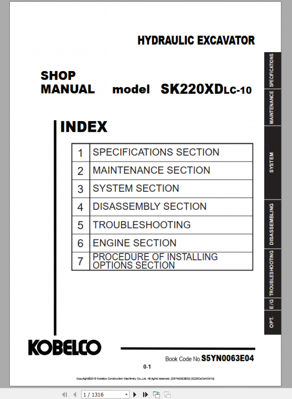 Kobelco Hydraulic Excavator SK210NLC SK240SN 10E EU 2020 Shop Manual S5YN0069E03 2 1