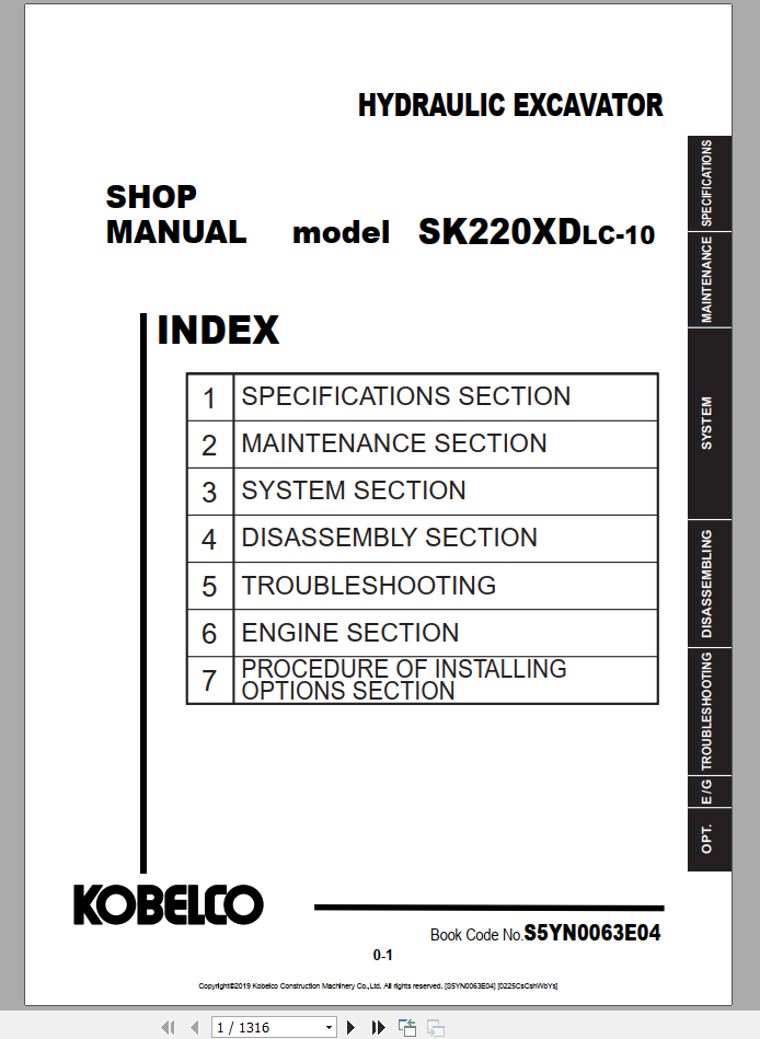 Kobelco Hydraulic Excavator SK210NLC SK240SN 10E EU 2020 Shop Manual S5YN0069E03 2 1