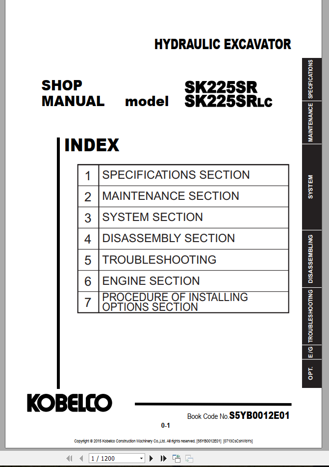 Kobelco Hydraulic Excavator SK220XDLC 10 2019 Shop Manual S5YN0063E04 23 1