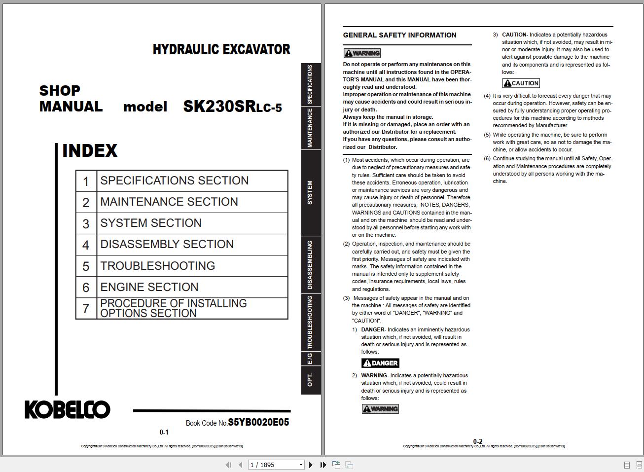 Kobelco Hydraulic Excavator SK230SRLC 5 NA 2019 S5YB0020E05 Shop Manual 1