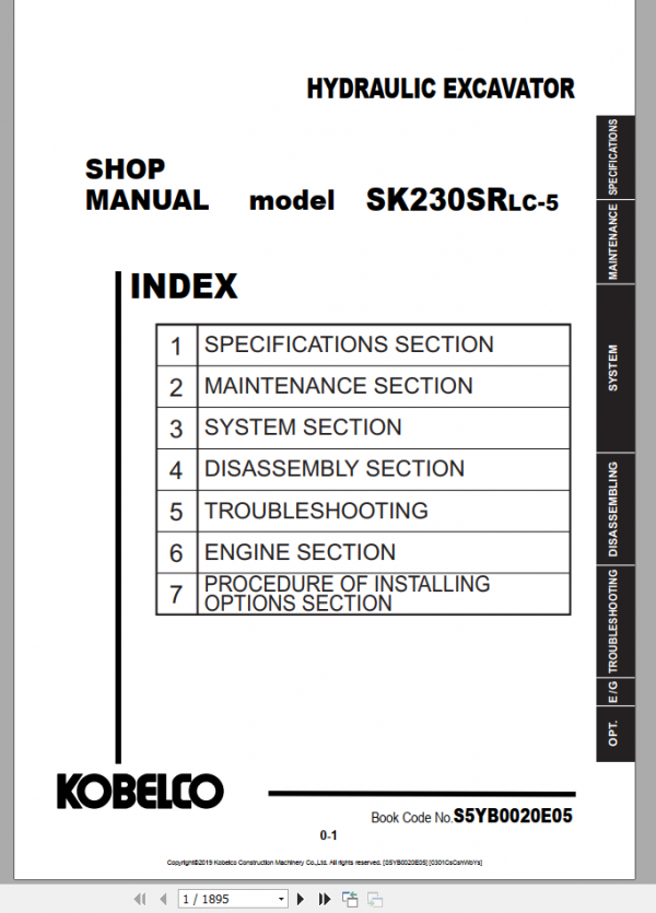 Kobelco Hydraulic Excavator SK230SRLC 5 NA Shop Manual S5YB0020E05 1