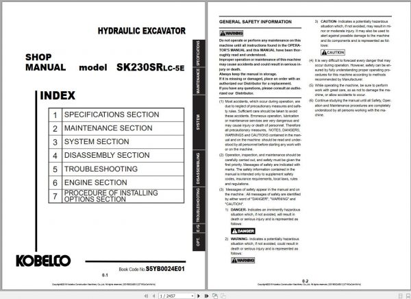 Kobelco Hydraulic Excavator SK230SRLC 5E EU 2019 S5YB0024E01 Shop Manual 1