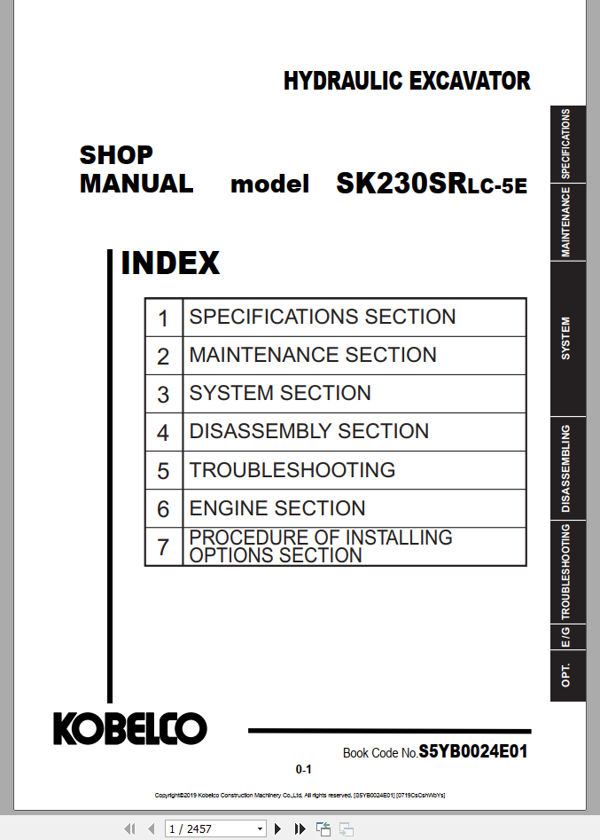 Kobelco Hydraulic Excavator SK230SRLC 5E EU Shop Manual S5YB0024E01 Kobelco Hydraulic Excavator SK230SRLC 5E EU Shop Manual S5YB0024E01 1