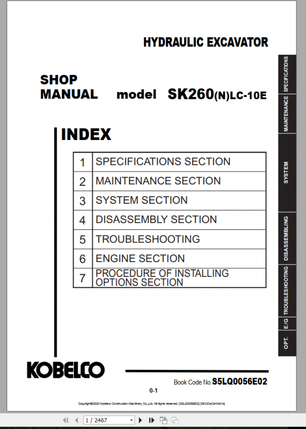 Kobelco Hydraulic Excavator SK260NLC 10E EU 2020 Shop Manual S5LQ0056E02 1