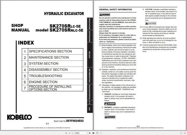 Kobelco Hydraulic Excavator SK270SRLC 5ESK270SRNLC 5E EU 2020 YU080 S5YF0024E02 Shop Manual 1