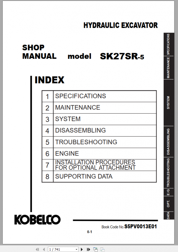 Kobelco Hydraulic Excavator SK27SR 5 Shop Manual S5PV0013E01 1