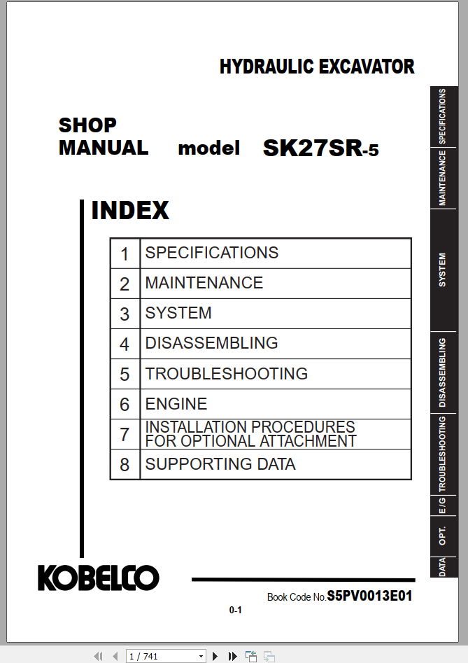 Kobelco Hydraulic Excavator SK27SR 5 Shop Manual S5PV0013E01 1