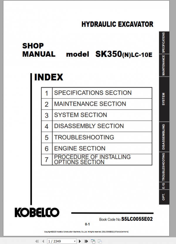 Kobelco Hydraulic Excavator SK300LC 10E EU 2019 Shop Manual S5LB0010E01 3 1