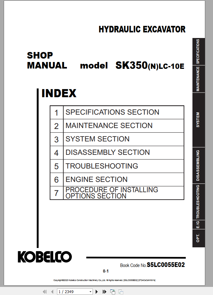 Kobelco Hydraulic Excavator SK300LC 10E EU 2019 Shop Manual S5LB0010E01 3 1