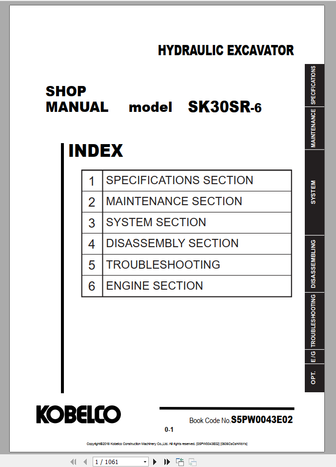 Kobelco Hydraulic Excavator SK30SRR 6 EU Shop Manual S5PW0043E02 1
