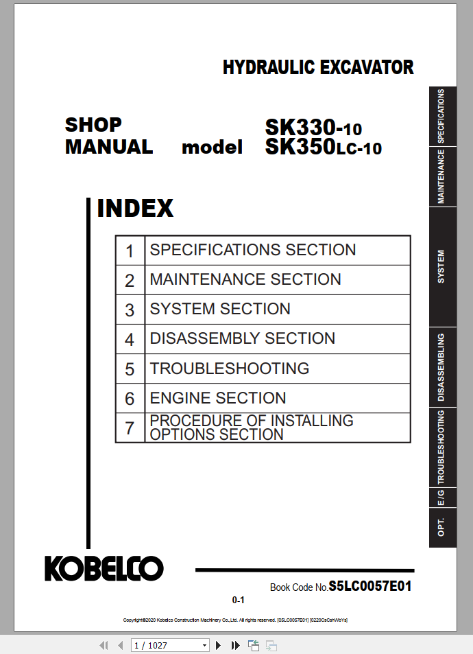 Kobelco Hydraulic Excavator SK330 10 350LC 10 ANZ Shop Manual S5LC0057E01 1