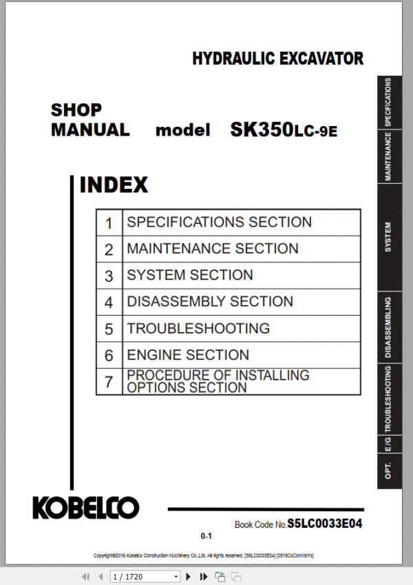 Kobelco Hydraulic Excavator SK350NLC 10E EU 2020 Shop Manual S5LC0055E02 3 1