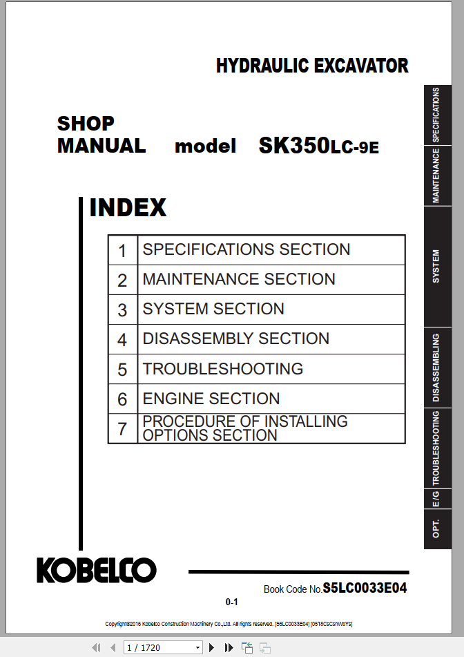 Kobelco Hydraulic Excavator SK350NLC 10E EU 2020 Shop Manual S5LC0055E02 3 1