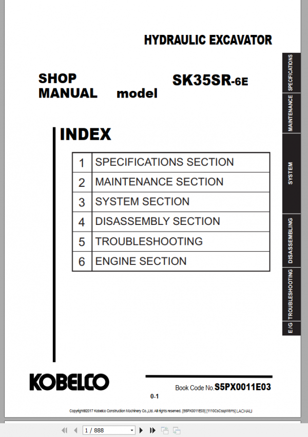 Kobelco Hydraulic Excavator SK35SR 6E Shop Manual S5PV0028E02