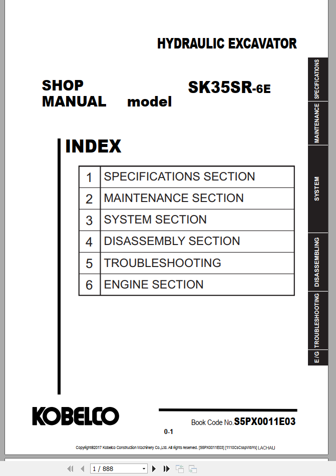 Kobelco Hydraulic Excavator SK35SR 6E Shop Manual S5PV0028E02