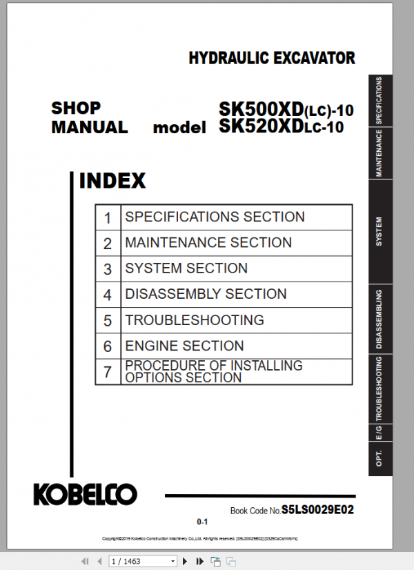 Kobelco Hydraulic Excavator SK500 10 SK520XDLC 10 VN PHIL 2019 Shop Manual S5LS0029E02 1