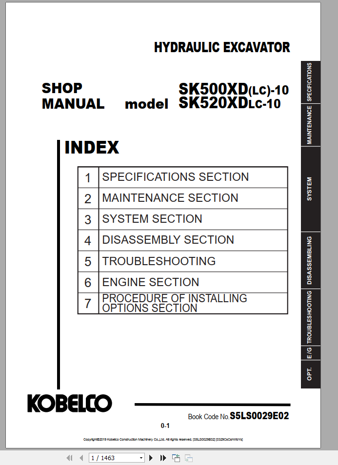 Kobelco Hydraulic Excavator SK500 10 SK520XDLC 10 VN PHIL 2019 Shop Manual S5LS0029E02 1