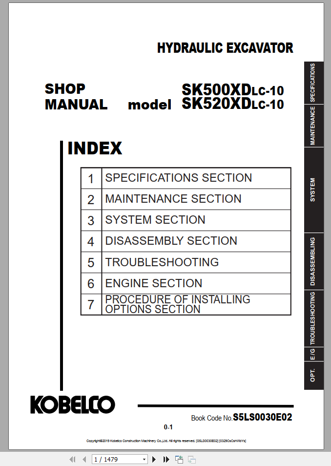 Kobelco Hydraulic Excavator SK500 10 SK520XDLC 10 VN PHIL 2019 Shop Manual S5LS0030E02 1