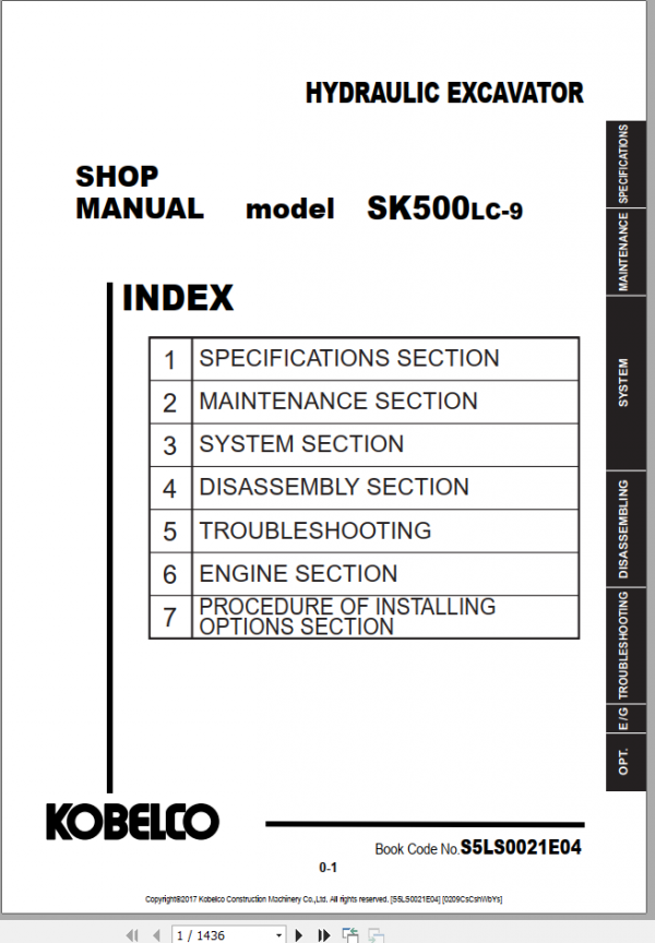 Kobelco Hydraulic Excavator SK500LC 9 NA Shop Manual S5LS0021E04 1