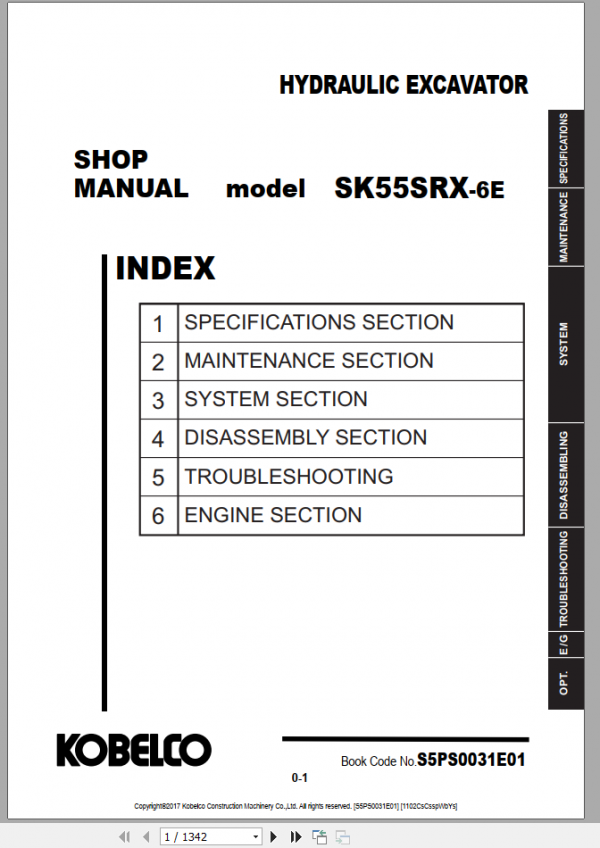 Kobelco Hydraulic Excavator SK50P SEA Shop Manual S5LC0055E02 3 1