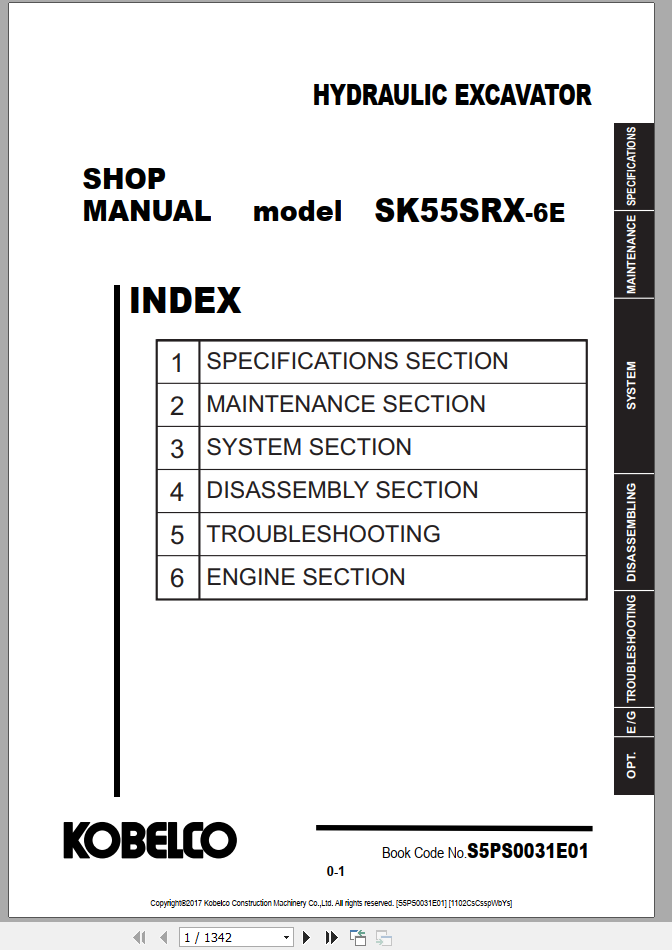 Kobelco Hydraulic Excavator SK50P SEA Shop Manual S5LC0055E02 3 1