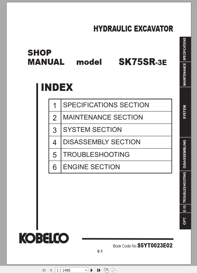 Kobelco Hydraulic Excavator SK55SRX 6E NA Shop Manual S5PS0031E01 3 1