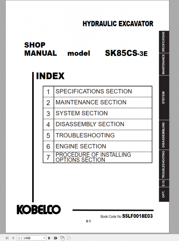 Kobelco Hydraulic Excavator SK75SR 3E NA Shop Manual S5YT0023E02 3 1