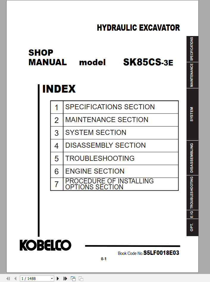 Kobelco Hydraulic Excavator SK75SR 3E NA Shop Manual S5YT0023E02 3 1