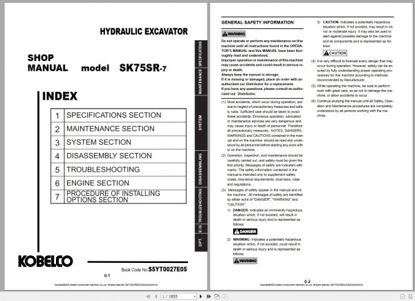Kobelco Hydraulic Excavator SK75SR 7 EU 2020 S5YT0027E05 Shop Manual 1