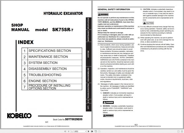 Kobelco Hydraulic Excavator SK75SR 7 NA 2019 S5YT0029E05 Shop Manual 1