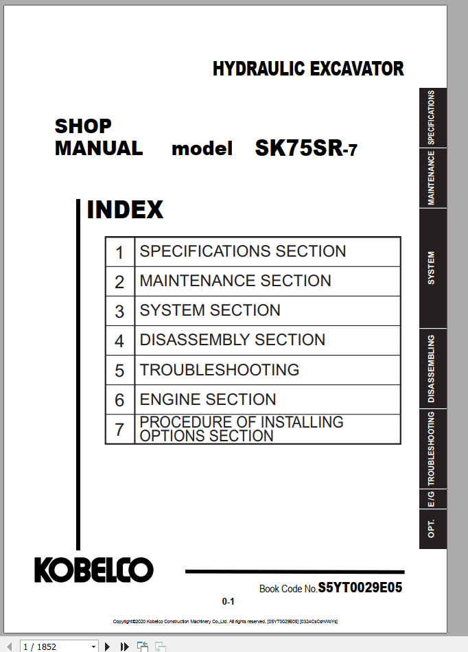 Kobelco Hydraulic Excavator SK75SR 7 NA Shop Manual S5YT0029E05 1