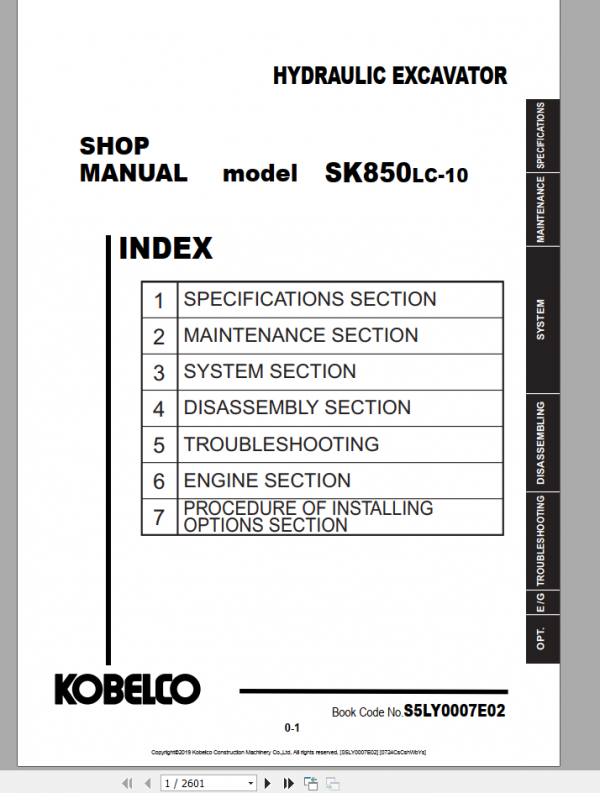 Kobelco Hydraulic Excavator SK850LC 10 NA Shop Manual S5LY0007E02 1