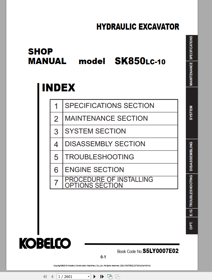 Kobelco Hydraulic Excavator SK850LC 10 NA Shop Manual S5LY0007E02 1