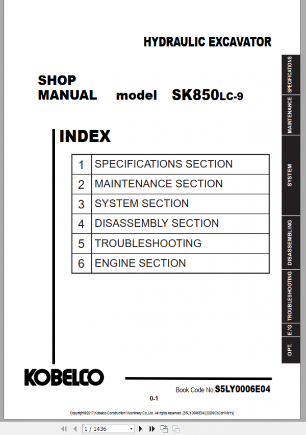 Kobelco Hydraulic Excavator SK850LC 9 NA Shop Manual S5LY0006E04 1