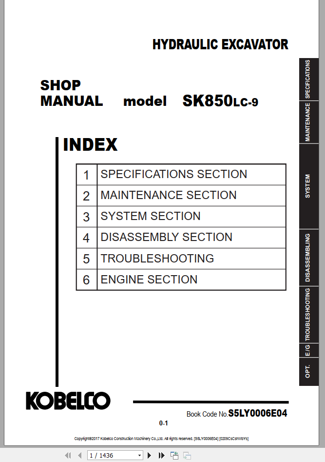 Kobelco Hydraulic Excavator SK850LC 9 NA Shop Manual S5LY0006E04 1