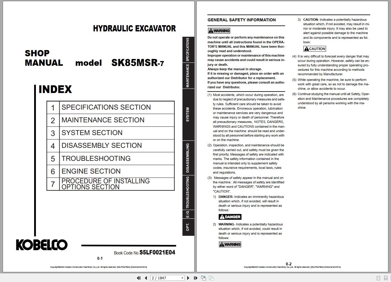 Kobelco Hydraulic Excavator SK85CS 7 NA 2019 S5LF0022E04 Shop Manual 5