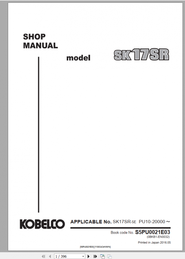 Kobelco Material Handing Elevator Cab SK350DLC 10 Shop Manual S5LC5352E01 1 1