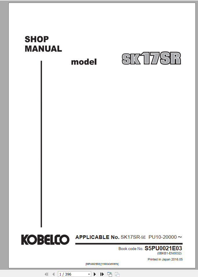Kobelco Material Handing Elevator Cab SK350DLC 10 Shop Manual S5LC5352E01 1 1
