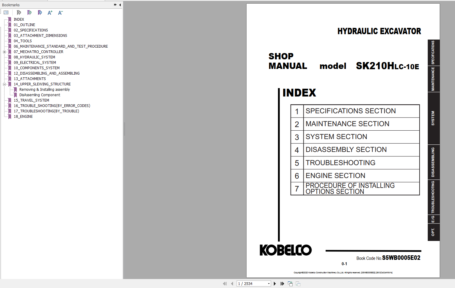 Kobelco Mini Excavator SK25SR 6E NA Shop Manual S5PV0028E02 2 1