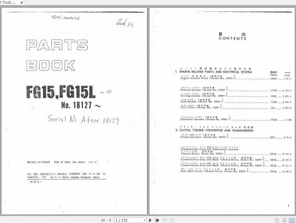 Komatsu Forklift Truck FB15 FG15L Parts Book 1