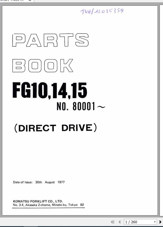 Komatsu Forklift Truck FG10 FG14 FG15 Parts Book 1