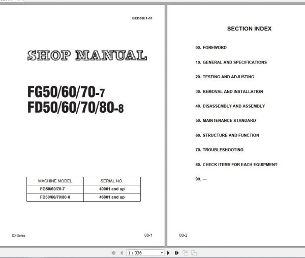 Komatsu Forklift Truck FG506070 7 FD50607080 8 Shop Manual BED08E1 01 1