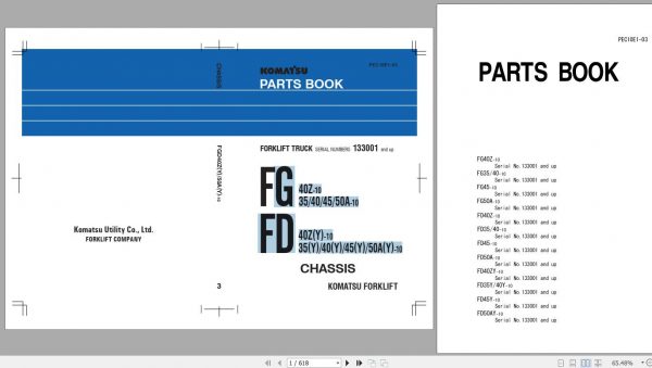 Komatsu Forklift Truck FGD40ZY 50AY 10 Parts Book PEC10E1 03 1