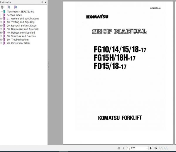 Komatsu Forklift Truck FGFD10141518H 17 Shop Manual BEA17E1 01 1